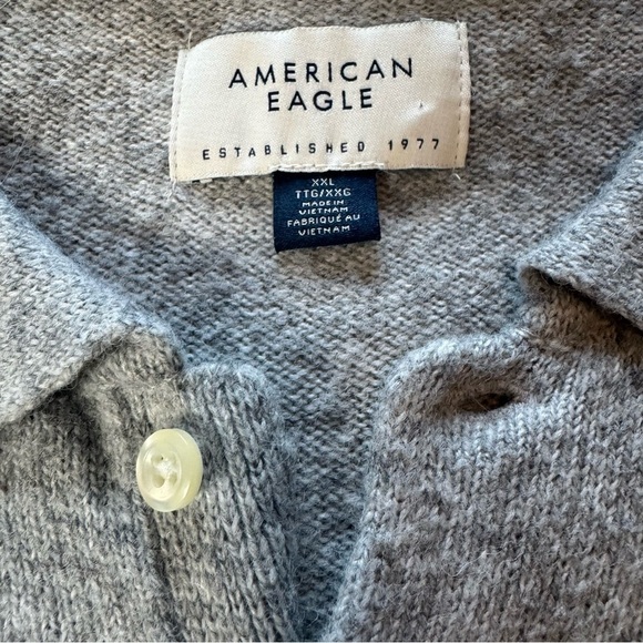 American Eagle Outfitters Men’s Gray and Cream Striped Polo XXL Sweater - Picture 5 of 6